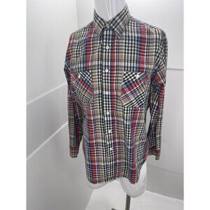 Vintage Genuine Roebucks Men Shirt Large L Western Lightweight Button Up Plaid